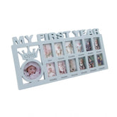 Multicolor acrylic first year baby photo frame, captures precious memories from newborn to 12 months, soft pastel crown accent, ideal for nursery decor