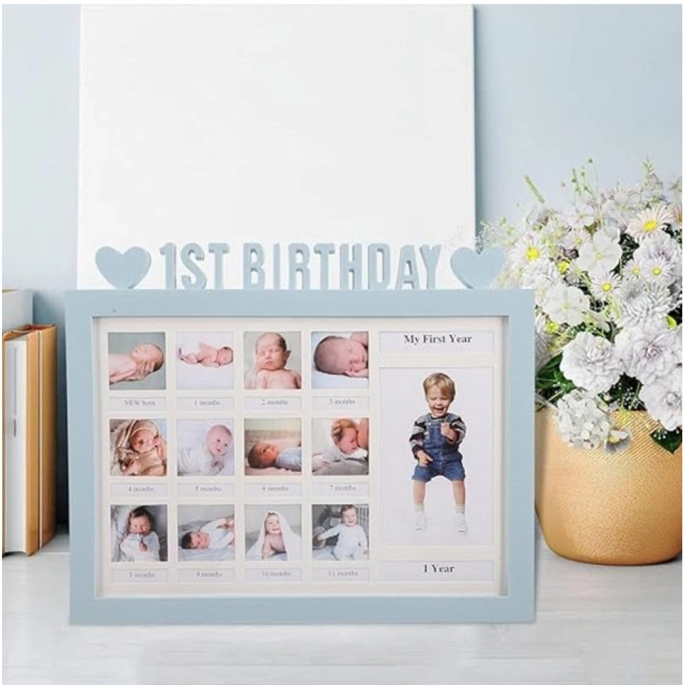 Multicolor acrylic first year baby photo frame, 0-11 months labeled slots & large 1-year space, ideal for 1st birthdays, newborn gifts, nursery decor