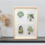 Multicolor acrylic collage frame (4 slots) for botanical prints, photos, or art cards, nature-inspired leaf artwork enhances contemporary interiors