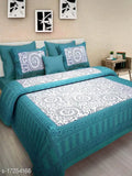 Jaipuri cotton double bed bedsheet combo pack, featuring 2 bedsheets and 4 pillow covers with a vibrant tribal pattern. Ideal for summer use in adult bedrooms. Made in India
