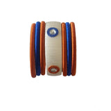 Women's Plastic Silk Thread Bangles (White-Brown-Blue, Size: 2.8)