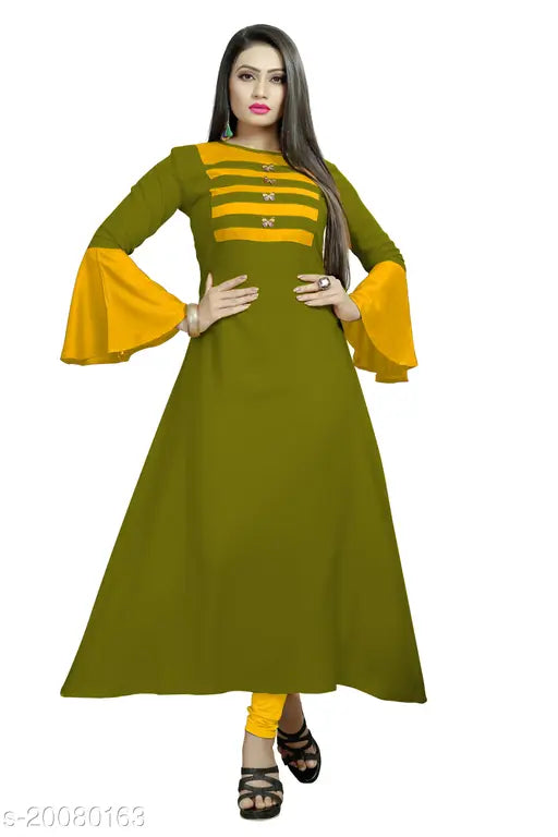 Rayon flared Anarkali long kurti, solid-colored women's fashion, M size with 36 inch bust, made in India