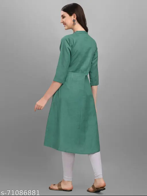 Cotton Anarkali embroidered kurtis for women, solid color design from India, three-quarter sleeves