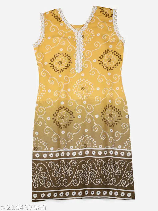 Cotton festive party kurta pyjamas set for kids, printed straight style with dupatta, 6-7 years size