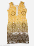 Cotton festive party kurta pyjamas set for kids, printed straight style with dupatta, 6-7 years size