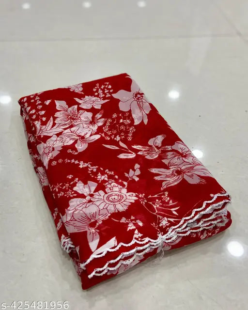 Georgette printed Arco border saree with embroidered net blouse, daily wear quality by Teliraj Fashions, India