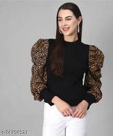 Black cotton t-shirt with long sleeves featuring solid tiger pattern, single item in size S or M, Indian origin