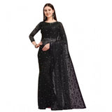 Women's Net Self Design Saree With Unstitched Blouse 5.5Mtr (Black)