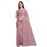 Women's Net Self Design Saree With Unstitched Blouse 5.5Mtr (Light Brown)