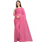 Women's Net Self Design Saree With Unstitched Blouse 5.5Mtr (Dark Pink)