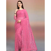 Women's Net Self Design Saree With Unstitched Blouse 5.5Mtr (Dark Pink)