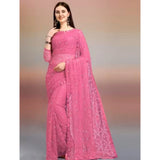 Women's Net Self Design Saree With Unstitched Blouse 5.5Mtr (Dark Pink)