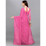 Women's Net Self Design Saree With Unstitched Blouse 5.5Mtr (Dark Pink)