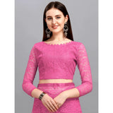 Women's Net Self Design Saree With Unstitched Blouse 5.5Mtr (Dark Pink)