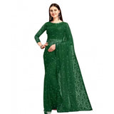 Women's Net Self Design Saree With Unstitched Blouse 5.5Mtr (Green)