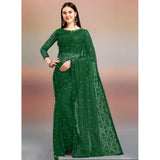 Women's Net Self Design Saree With Unstitched Blouse 5.5Mtr (Green)