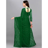 Women's Net Self Design Saree With Unstitched Blouse 5.5Mtr (Green)