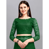 Women's Net Self Design Saree With Unstitched Blouse 5.5Mtr (Green)