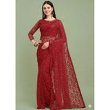Women's Net Self Design Saree With Unstitched Blouse 5.5Mtr (Maroon)