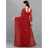 Women's Net Self Design Saree With Unstitched Blouse 5.5Mtr (Maroon)