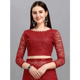 Women's Net Self Design Saree With Unstitched Blouse 5.5Mtr (Maroon)