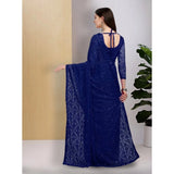 Women's Net Self Design Saree With Unstitched Blouse 5.5Mtr (Navy Blue)