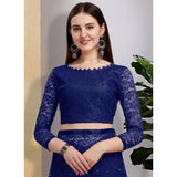 Women's Net Self Design Saree With Unstitched Blouse 5.5Mtr (Navy Blue)
