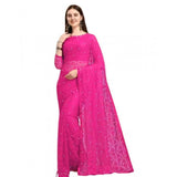 Women's Net Self Design Saree With Unstitched Blouse 5.5Mtr (Rani)