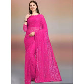 Women's Net Self Design Saree With Unstitched Blouse 5.5Mtr (Rani)