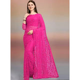 Women's Net Self Design Saree With Unstitched Blouse 5.5Mtr (Rani)