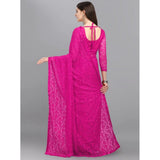 Women's Net Self Design Saree With Unstitched Blouse 5.5Mtr (Rani)