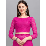 Women's Net Self Design Saree With Unstitched Blouse 5.5Mtr (Rani)
