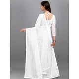 Women's Net Self Design Saree With Unstitched Blouse 5.5Mtr (White)