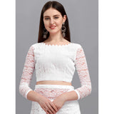Women's Net Self Design Saree With Unstitched Blouse 5.5Mtr (White)