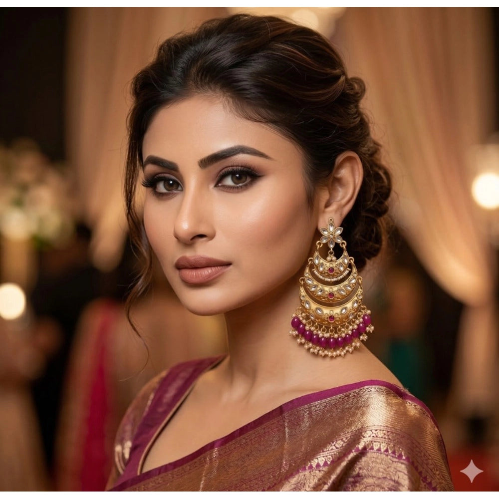 Multicolor zinc alloy gold-plated chandbali earrings, delicate accessories for women's fashion (avoid water and harsh chemicals)
