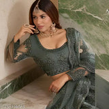 New fashion, heavy semi-stitched lehenga choli and dupatta. Indian-made embroidered net set for semi-stitched sizing (42in waist, 42in length, 70in dupatta)