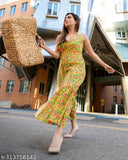 Yellow rayon sleeveless kurta for women and girls, featuring a printed net design. Available in S, M, L, XL, XXL, XXXL sizes
