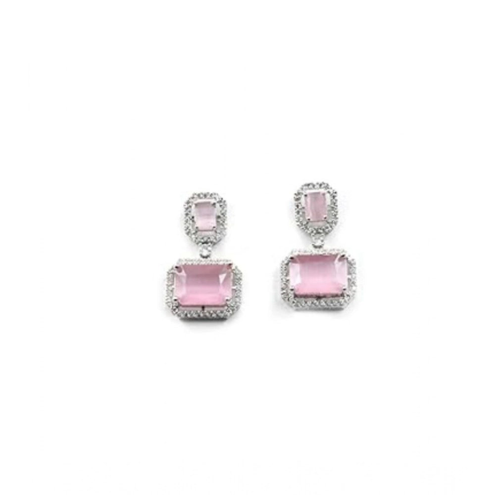 Women's pink brass silver-plated drop earrings, wear with fine jewelry accessories