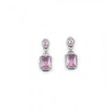 Women's pink brass silver plated drop earrings, wear with casual or formal attire - close-up view