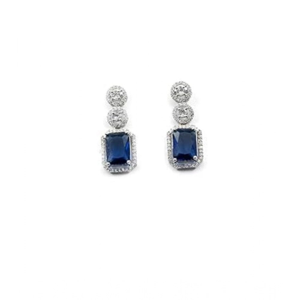 Blue brass silver-plated drop earrings for women, keep dry and protected storage