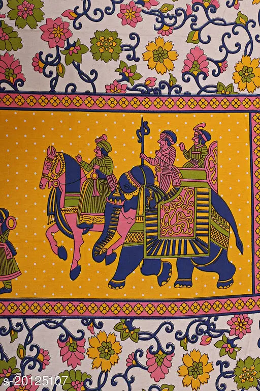 100% cotton single bedsheet, Jaipuri-patterned with matching pillow cover - UniqChoice, high thread count, Indian origin