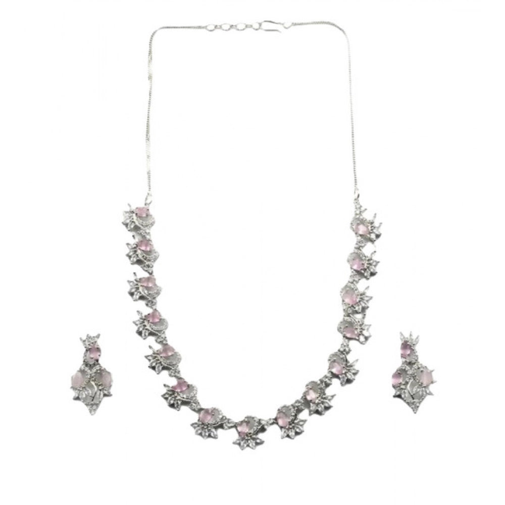 Women's pink brass silver-plated necklace set, sparkling elegance for accessories collection