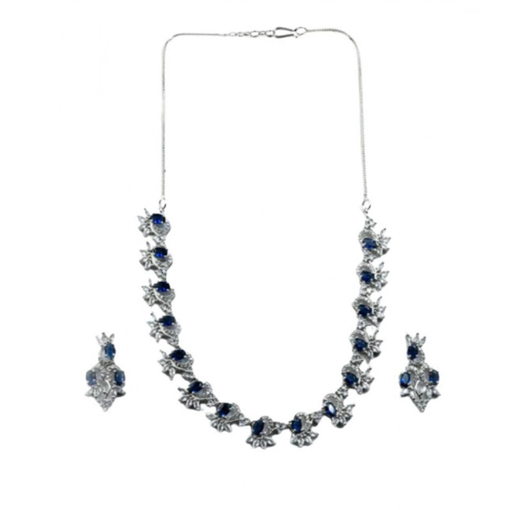 Blue brass silver plated women's necklace set, elegant jewelry for accessories