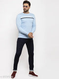 Sky Blue cotton-blend long sleeved regular fit t-shirt with printed pattern, ideal for men's casual wear