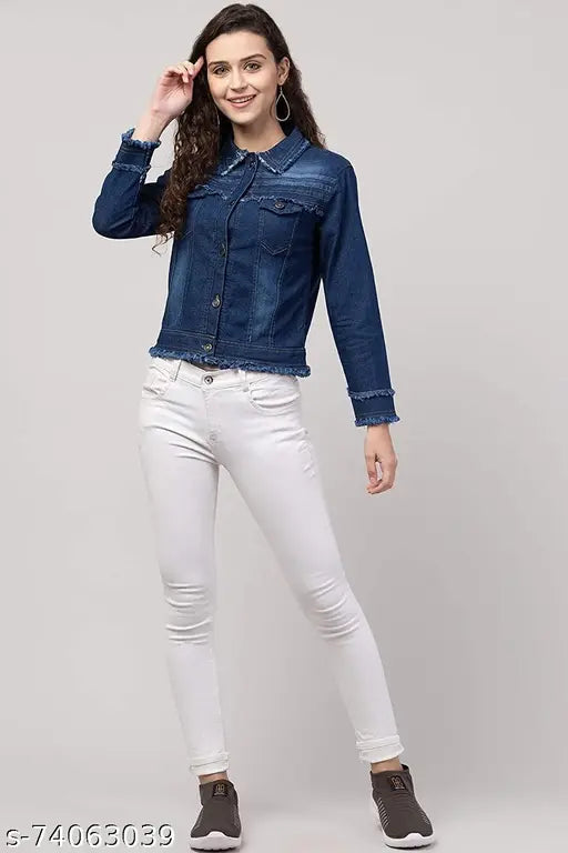 Denim jacket for women, solid color, long sleeves, sizes S-XL from India