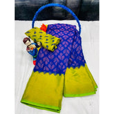 { "alt_text": "Blue Brasso printed saree with unstitched blouse, 5.5Mtr, ethnic wear, Indian fashion" }