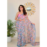 { "alt_text": "Multicolor georgette printed saree with unstitched blouse, 5.5m, ethnic wear fashion" }