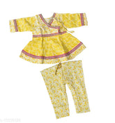 Girls yellow cotton net kurti set, traditional girls' ethnic wear for festive occasions