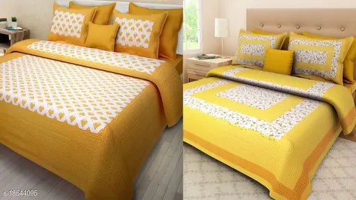 Double cotton bed sheets combo pack, trendy Jaipuri peacock design with 4 pillow covers, ideal for summer adult use