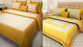 Double cotton bed sheets combo pack, trendy Jaipuri peacock design with 4 pillow covers, ideal for summer adult use